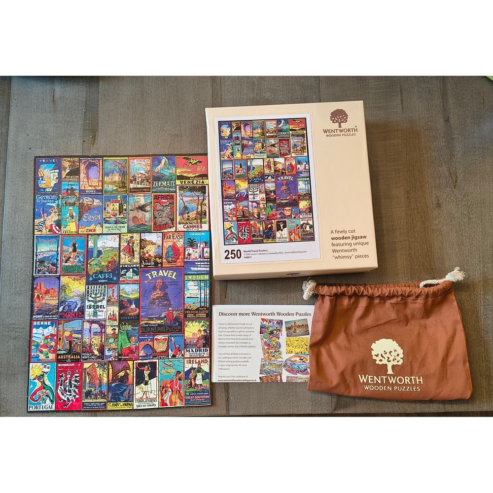 Wentworth Wooden Jigsaw Puzzle 250pc World Travel Posters Lewis T Johnson Whimsy